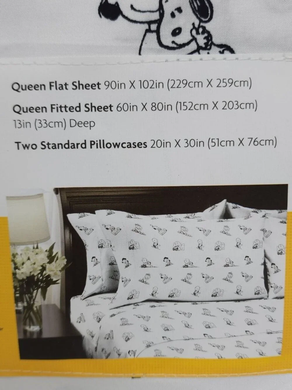 Peanuts Queen Size Sheet Set By Berkshire Snoopy & Friends Design Black & White
